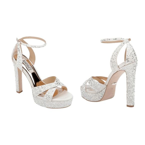 Badgley‎ Mischka Fizzy Glitter Rhinestone Bejeweled Ivory Platform Heels Size 11